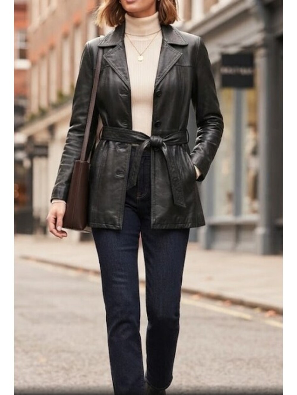 Vintage Jacqueline Ferrar  Classic Luxury Leather Belted Jacket Small Black 90s